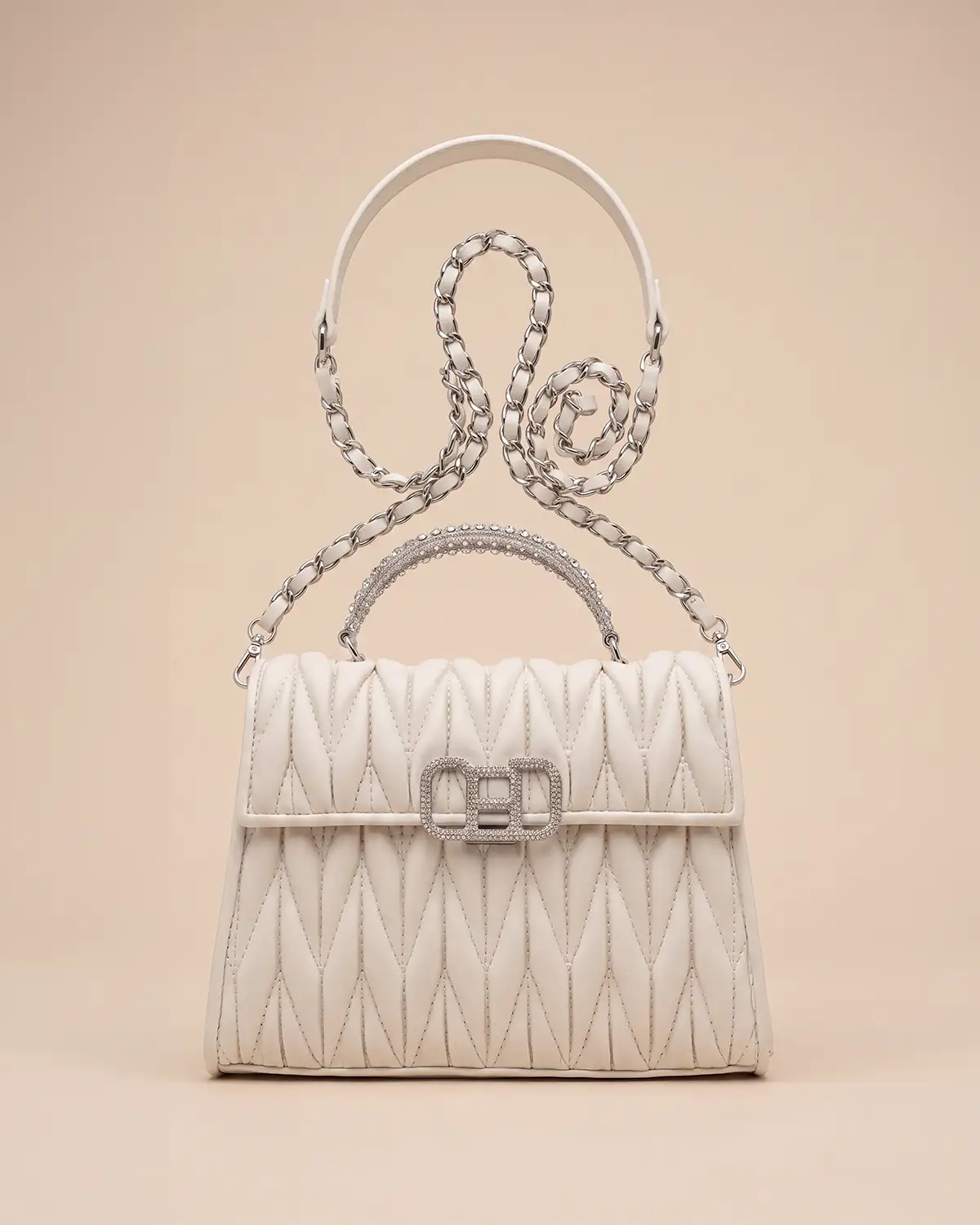Crystal Top Handle Bag - Ekru