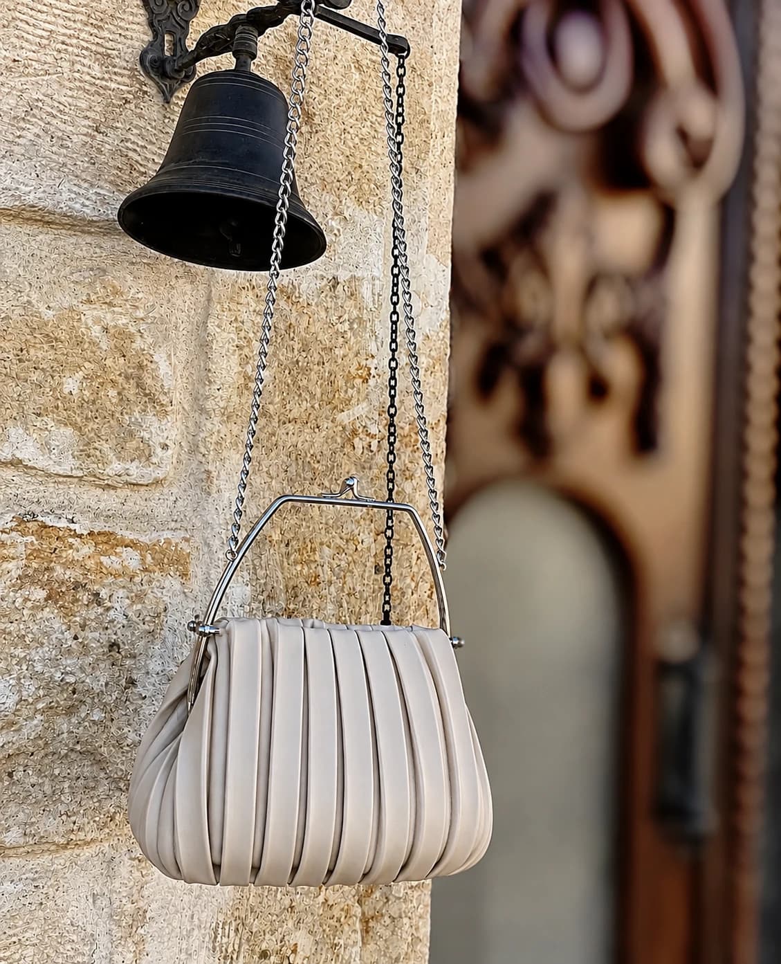 Pleated Frame Bag - Krem/Ekru